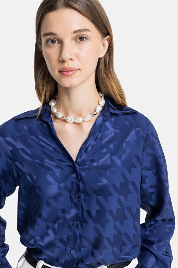 LACİVERT JAKARLI BLUZ 3
