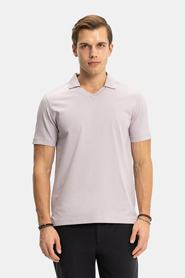STANDART KALIP LİLA POLO YAKA T-SHİRT
