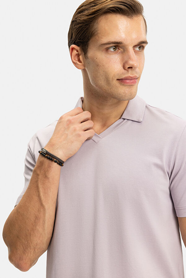 STANDART KALIP LİLA POLO YAKA T-SHİRT 3
