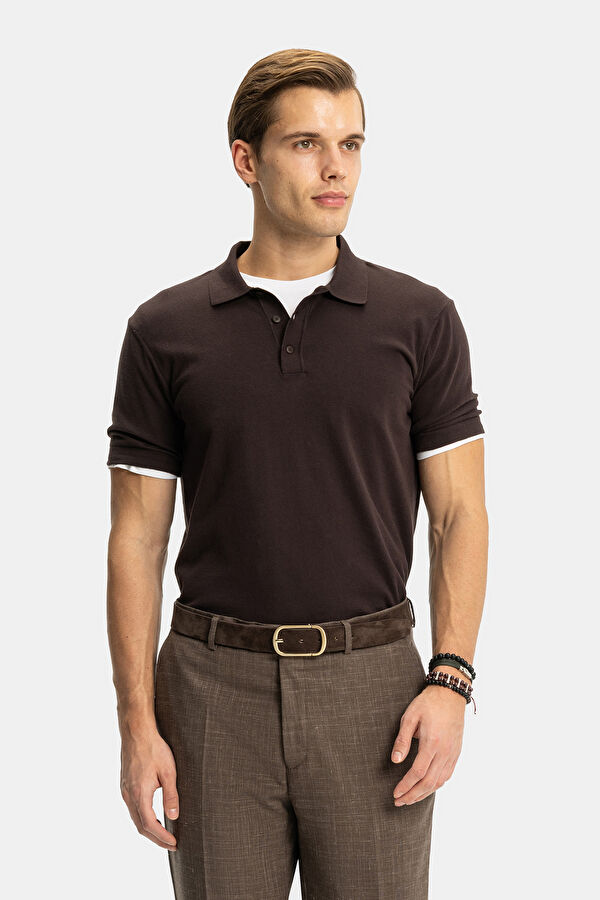 STANDART KALIP KAHVE POLO YAKA T-SHİRT