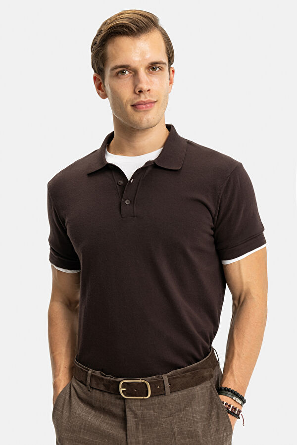STANDART KALIP KAHVE POLO YAKA T-SHİRT 4