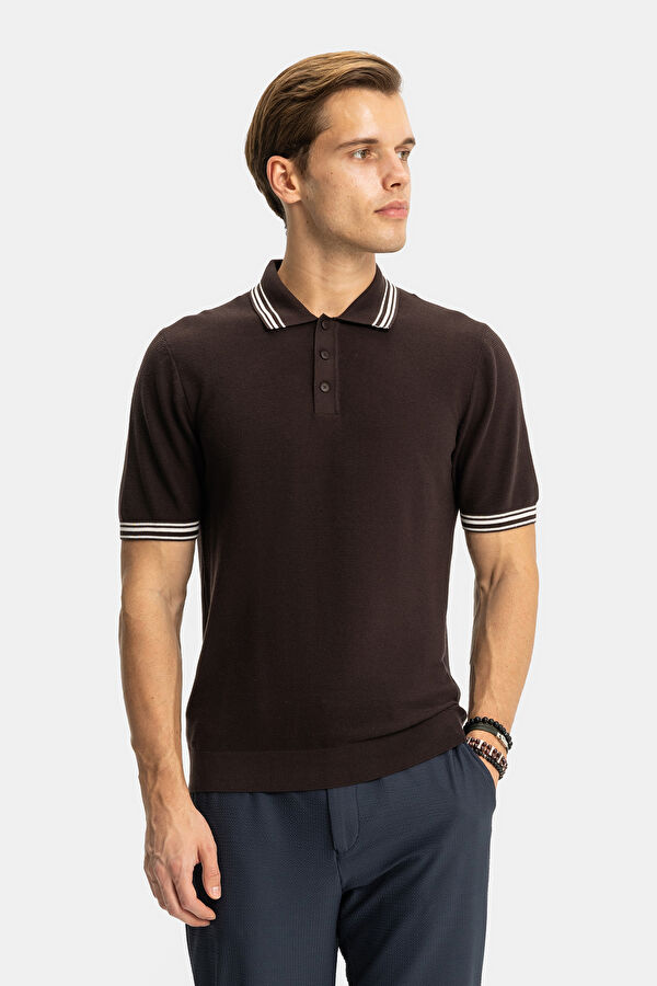 STANDART KALIP KAHVE POLO YAKA T-SHİRT