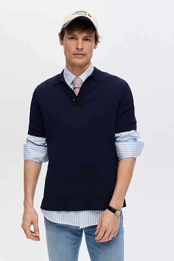 STANDART KALIP LACİVERT POLO YAKA T-SHİRT