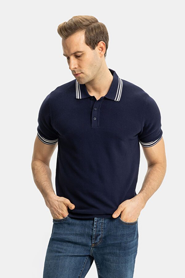STANDART KALIP LACİVERT POLO YAKA T-SHİRT
