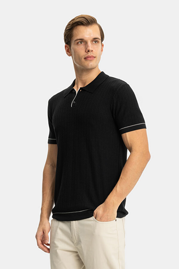 STANDART KALIP SİYAH POLO YAKA T-SHİRT