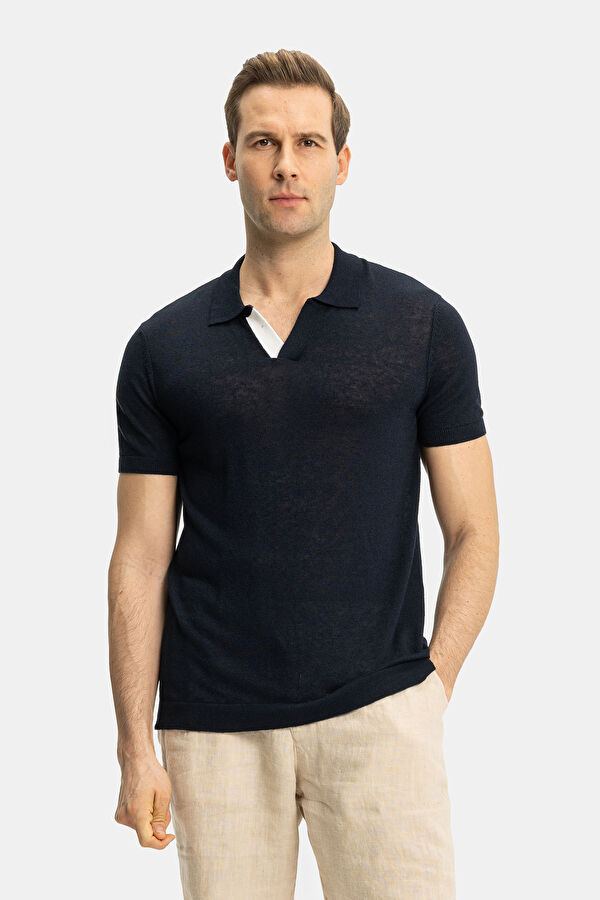 STANDART KALIP LACİVERT POLO YAKA T-SHİRT