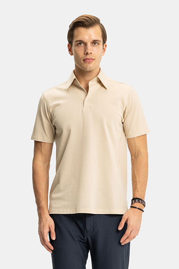 STANDART KALIP BEJ POLO YAKA T-SHİRT