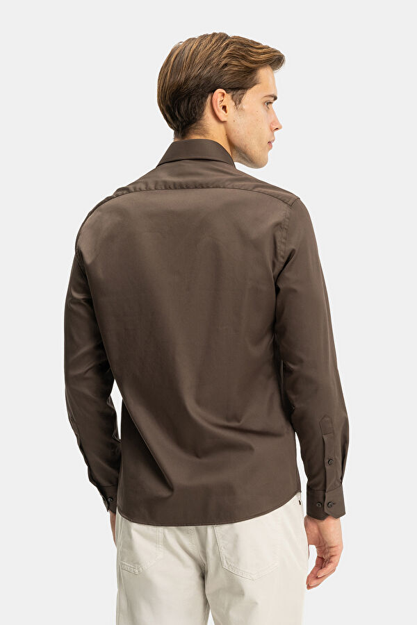 KAHVE UZUN KOLLU CUSTOM FIT GÖMLEK 2