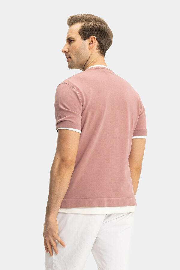 STANDART KALIP PEMBE BİSİKLET YAKA T-SHİRT 2