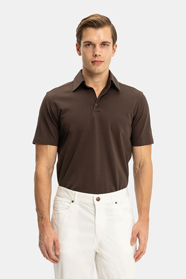 KAHVE KISA KOLLU POLO YAKA T-SHIRT