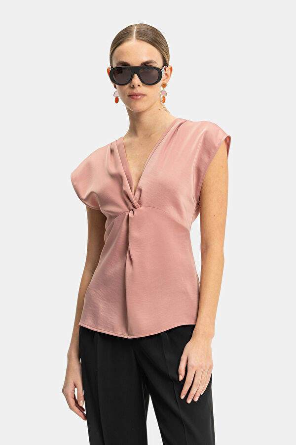 AÇIK PEMBE STANDART KALIP POLYESTER BLUZ