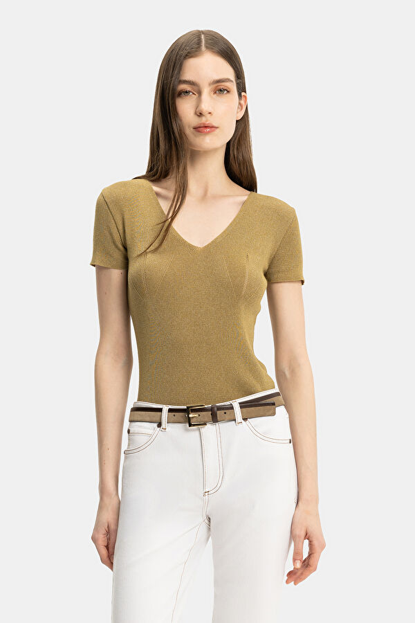 HAKİ STANDART KALIP VİSKOZ/POLYESTER BLUZ