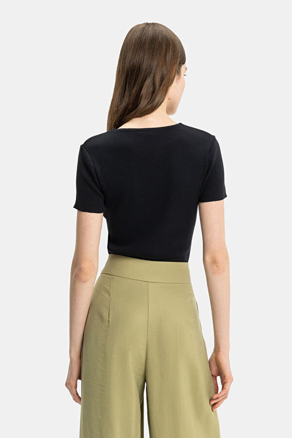 LACİVERT STANDART KALIP VİSKOZ/POLYESTER BLUZ 2