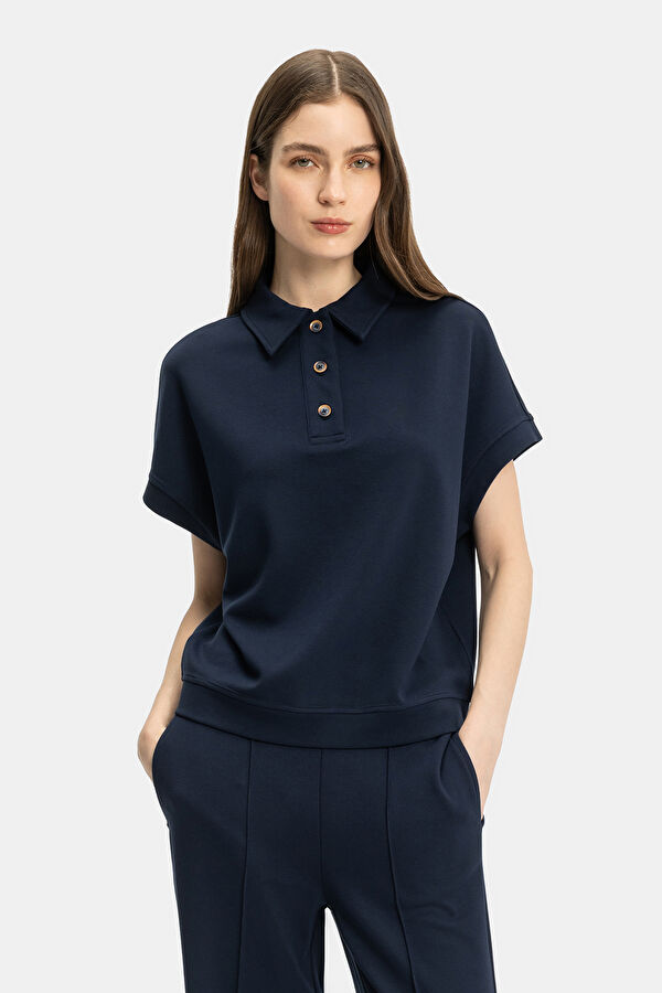 LACİVERT POLO YAKA SWEATSHIRT