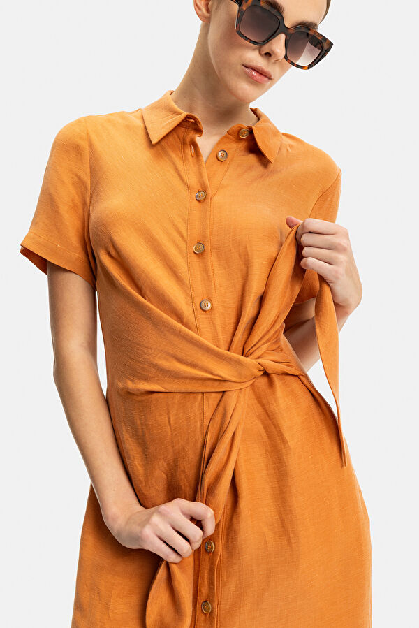 KİREMİT DÜZ MİDİ ELBİSE 4