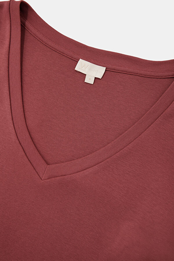 BORDO V YAKA T-SHİRT 3